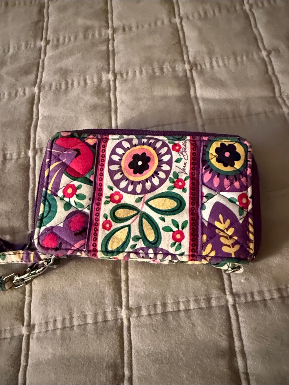 Vera Bradley Quilted Floral Zip Wallet in Purple Multi